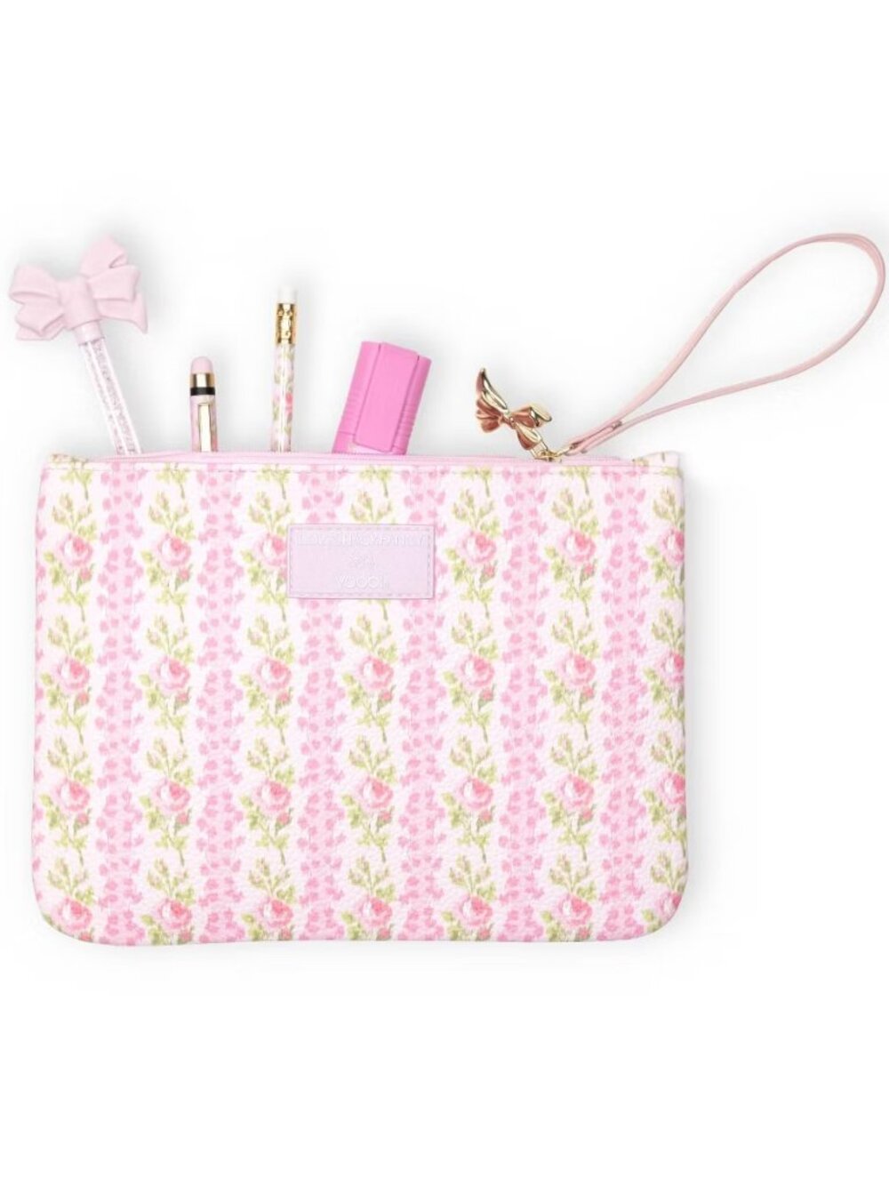 LoveShackFancy x Yoobi Blooming Heirloom Flat Zip Pouch - Strawberry Macaroon
